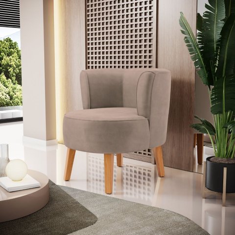 Cadeira Decor para Sala de Estar Confortável Recepção Tecido Veludo Macia Pés de Madeira Reforçado
