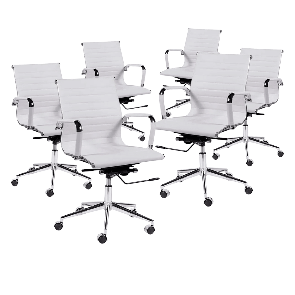 Kit 6 Cadeiras de Escritório Executiva Giratória Pu Branco