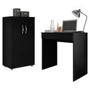Ver imagem 1 de Conjunto Home Office Mesa Escrivaninha Allexa e Armário Multiuso Preto - Desk Design