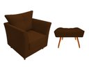 Ver imagem 1 de Kit Poltrona Decorativa Isis + Puff Retangular Suede Marrom Pés Madeira Mz Decor