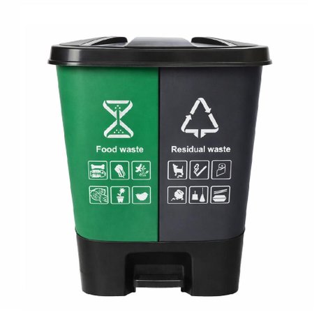 Lixeira Dupla Coleta Seletiva 16L com Pedal Lixeira Ecologica 2 Divisorias Verde e Cinza Cesto de Li