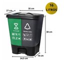 Ver imagem 6 de Lixeira Dupla Coleta Seletiva 16L com Pedal Lixeira Ecologica 2 Divisorias Verde e Cinza Cesto de Li