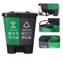Ver imagem 2 de Lixeira Dupla Coleta Seletiva 16L com Pedal Lixeira Ecologica 2 Divisorias Verde e Cinza Cesto de Li