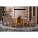 Ver imagem 1 de Conjunto: Mesa Sala Jantar Nevada C/ Tampo Madeirado C/ Vidro Canto Curvo 180x90cm e 6 Cadeiras