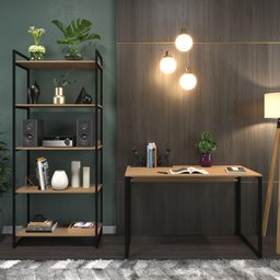 Kit Estante Industrial Metal E Madeira C/Mesa Industrial - 5