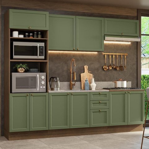 Armário de Cozinha Completa 270 Cm Rustic/verde Vik Madesa.