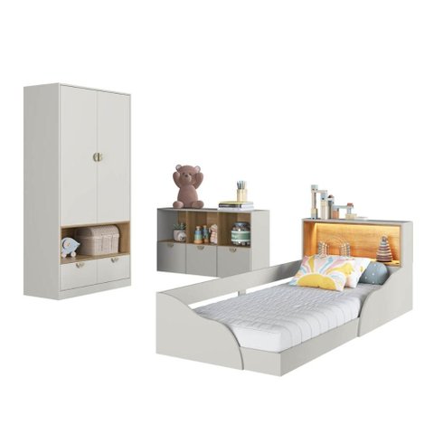 Quarto Infantil Completo Guarda Roupa Cômoda e Cama Montessoriana Lille CJ078 Branco - Art In Mó