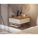 Ver imagem 2 de Kit 2 Mesas de Cabeceira Suspensa 1 Gaveta Madri Freijo Off White P/ Quarto, Sala e Escritório