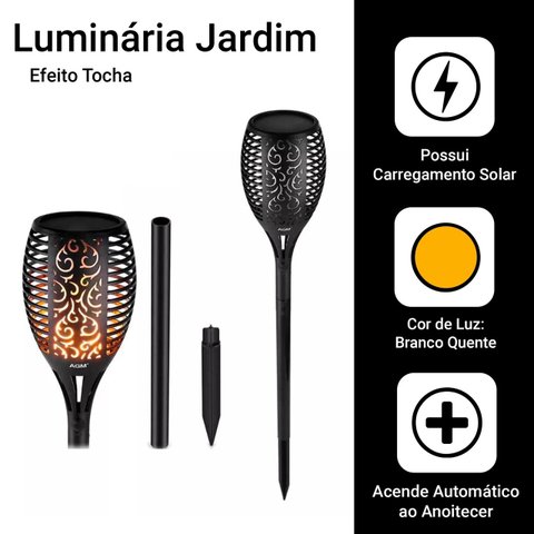 Luminaria Espeto Jardim Led Tocha Chama Solar Fogo Ip67 Uso Externo