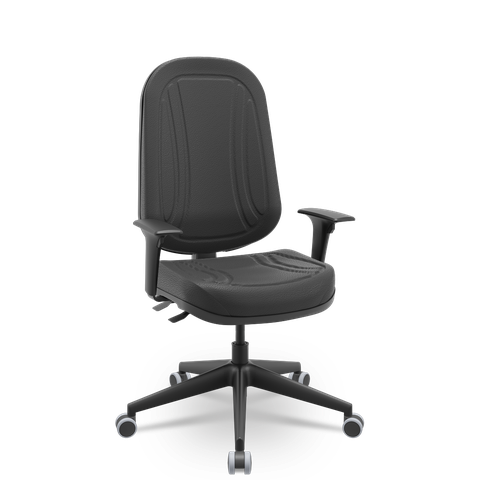 Cadeira Presidente Premium Plaxmetal Base Italia Braços Reguláveis Vinil Preto T19