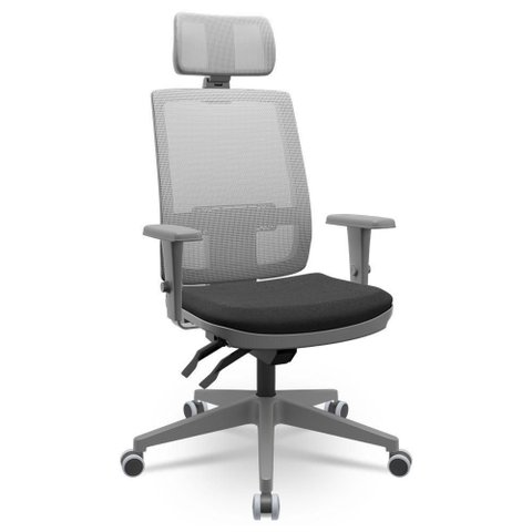 Cadeira de Escritório Giratória Presidente Back Fritz P03 Tela Cinza Crepe Preto - Lyam Decor