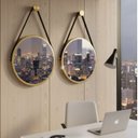 Ver imagem 2 de Kit 2 Espelhos Redondo Adnet Alça 60cm Suporte Premium Luxo - Dourado Alça Caramelo