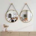 Ver imagem 3 de Kit 2 Espelhos Redondo Adnet Alça 60cm Suporte Premium Luxo - Dourado Alça Caramelo