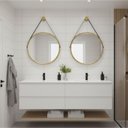 Ver imagem 1 de Kit 2 Espelhos Redondo Adnet Alça 60cm Suporte Premium Luxo - Dourado Alça Caramelo
