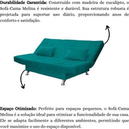 Sofá Cama Casal com Almofadas Gabriella Suede Azul Turquesa - 7