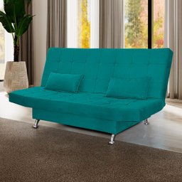 Sofá Cama Casal com Almofadas Gabriella Suede Azul Turquesa - 2