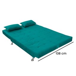 Sofá Cama Casal com Almofadas Gabriella Suede Azul Turquesa - 5