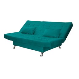 Sofá Cama Casal com Almofadas Gabriella Suede Azul Turquesa - 4