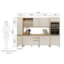 Ver imagem 4 de Cozinha Modulada Completa 6 Peças com Vidro Brise Lu 14 Portas 3 Gavetas Carvalho-Off White Pérola
