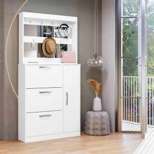 Conjunto Manu Organização Espelheira e Sapateira 4 Portas:branco