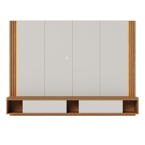 Painel para TV até 75 Polegadas Loa 2 Portas Ripado com LED - Off White Matte/Freijó