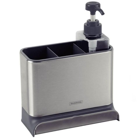 Dispenser Porta Esponja e Detergente Tramontina Inox Plurale Organizador de Pia Cozinha Plástico