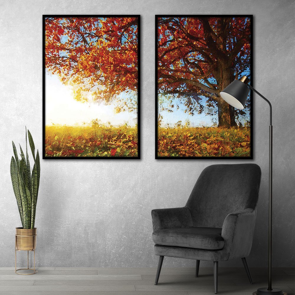 Quadro Premium Textura CX Alta Árvore Outono 2un 40x60 - Moldura Preta - 3