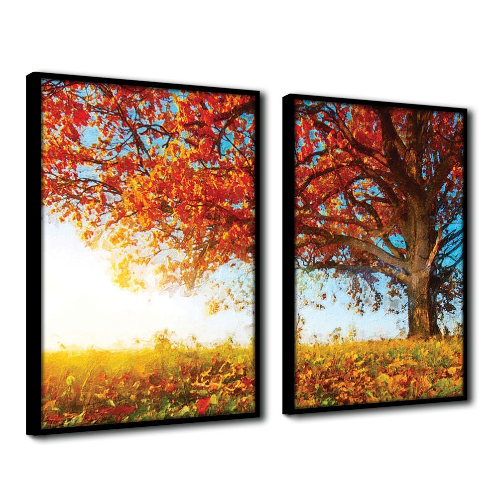 Quadro Premium Textura CX Alta Árvore Outono 2un 40x60 - Moldura Preta