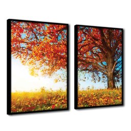 Quadro Premium Textura CX Alta Árvore Outono 2un 40x60 - Moldura Preta - 1