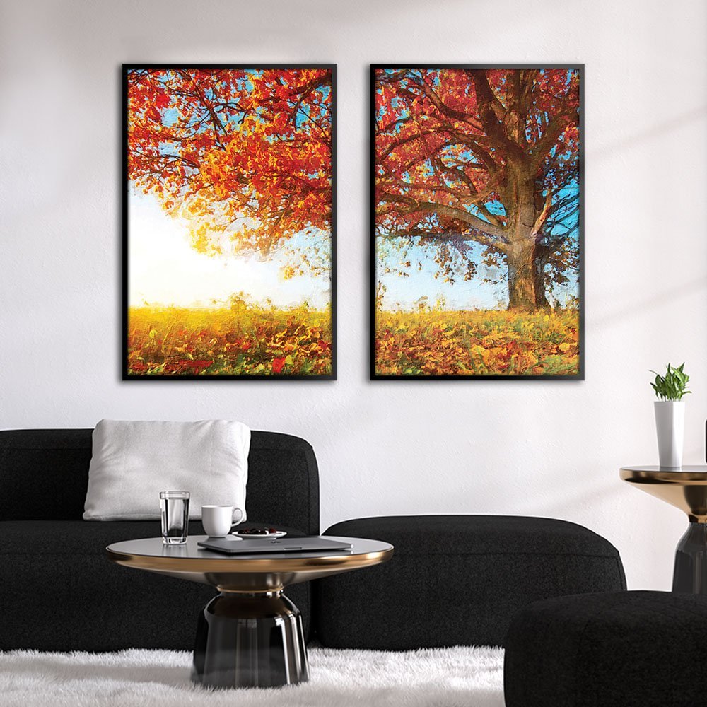 Quadro Premium Textura CX Alta Árvore Outono 2un 40x60 - Moldura Preta - 4