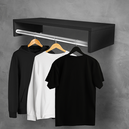 Kit 2 Cabideiro Aéreo Preto de Parede com Prateleira Porta Roupas Quarto Lavanderia - 2