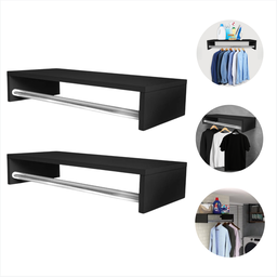Kit 2 Cabideiro Aéreo Preto de Parede com Prateleira Porta Roupas Quarto Lavanderia - 5