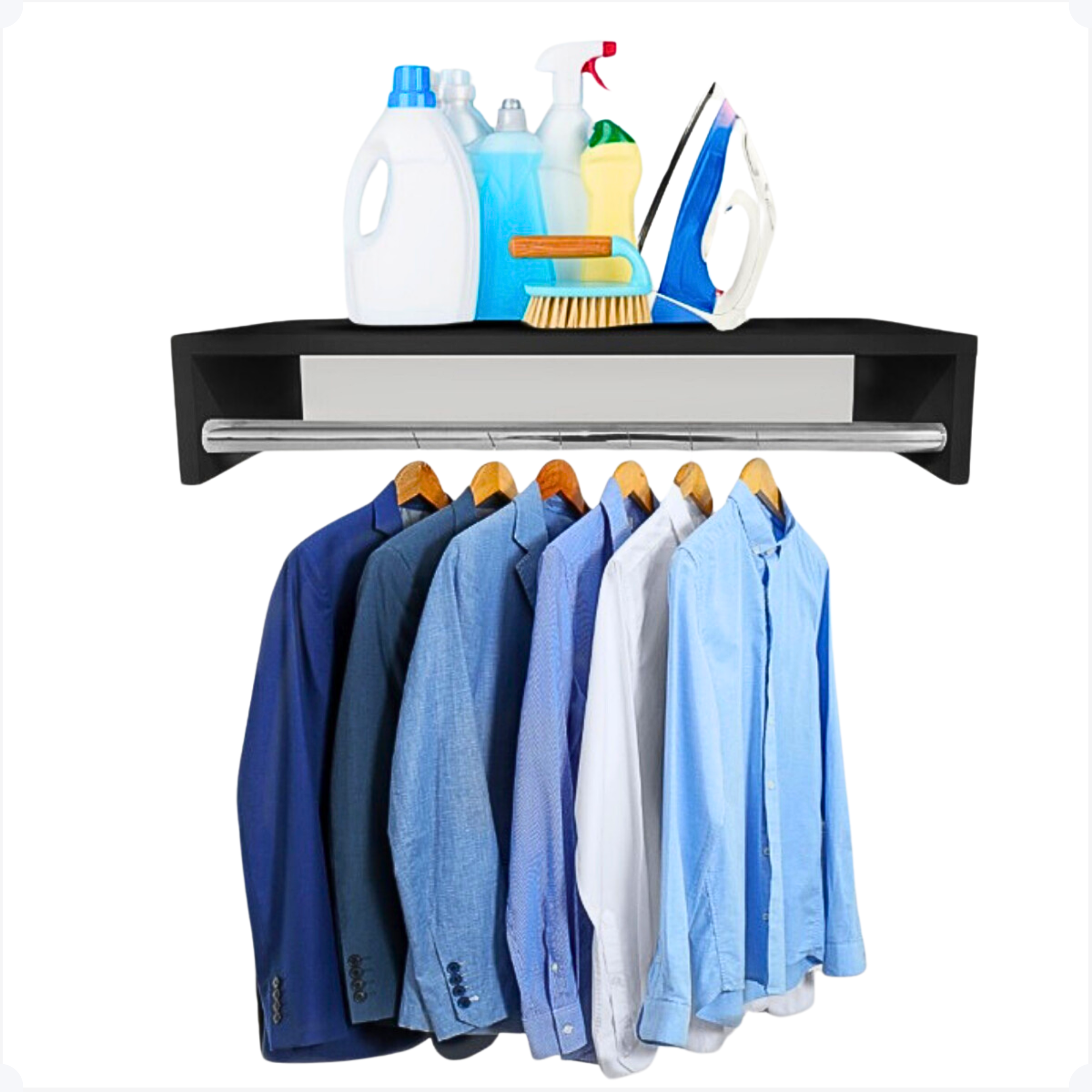Kit 2 Cabideiro Aéreo Preto de Parede com Prateleira Porta Roupas Quarto Lavanderia - 7
