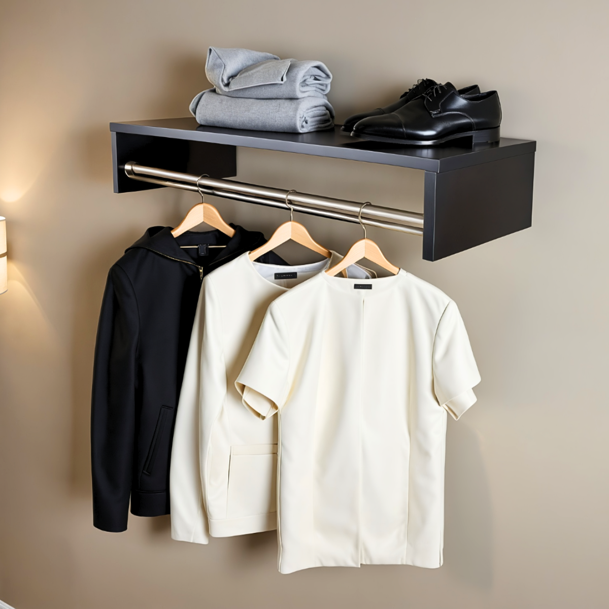 Kit 2 Cabideiro Aéreo Preto de Parede com Prateleira Porta Roupas Quarto Lavanderia - 6