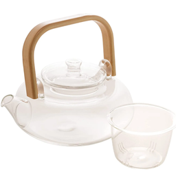 Chaleira de Vidro com Infusor e Alça de Bambu Bule de Chá Borossilicato Resistente Ao Calor Vai no F - 3