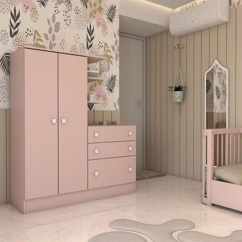 Guarda-roupa Infantil com Cômoda Colorê 2 Portas 3 Gavetas Rosa - Panorama Móveis