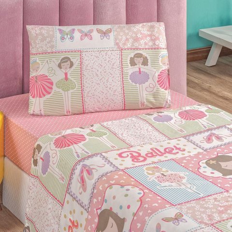 Jogo de Cama Lençol Carrosel Solteiro 03 Peças Infantil Estampado Divertido - Bailarina