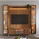 Ver imagem 2 de Estante para TV Home Theater 75" 100% MDF 254cm 3 Portas 2 Cristaleiras Vidro Reflecta LED Canella