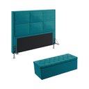 Ver imagem 1 de Kit Cabeceira Estofada Decorativa Para Cama Box Maia 160 e Calçadeira Sagitarius Sued Azul Turquesa