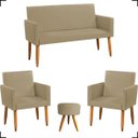 Ver imagem 1 de Kit Namoradeira Decorativa + 2 Poltronas Para Sala Reforçadas + Puff Redondo Suede