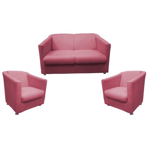 Kit Namoradeira + 2 Poltronas Decorativa Biane Suede Rosa Pés Cromado Mz Decor