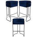 Ver imagem 1 de 3 Banquetas Base Aço Preto B-304 Veludo Azul Marinho Domi