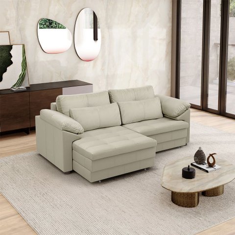 Sofá Retrátil Manual Sala de Estar Nolan Bipartido 250cm Conforto Premium em Couro Offwhite G58 - Gr