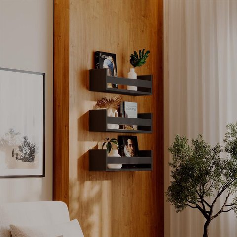 Kit 3 Prateleiras Porta Livros Preta 50 X 12cm Suporte Invisivel