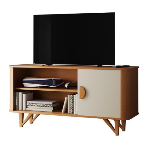 Rack Venice 120cm para Tv até 50" com Pés em Madeira Maciça Nature/off White