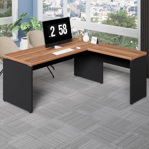 Mesa de Escritório Escrivaninha L 1,70m Pé Painel F5 Office Cor:nogal com Preto