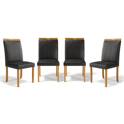 Kit com 4 Cadeiras Maiara Madeira Maciça Estofadas para Mesa de Jantar Courino Preto 503
