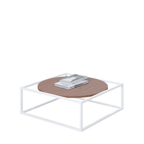 Mesa De Centro Sala 84x84x35cm Branco Com Imbuia Industrial Moon Don Castro Decor