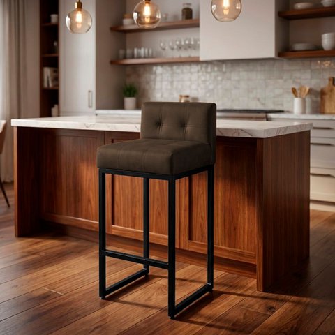 Banqueta Alta para Cozinha Laura Corino Marrom Base de Ferro Industrial