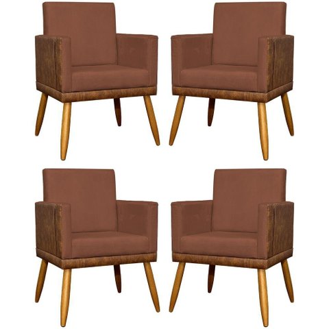 Kit 4 Poltronas Modernas Lis Corino e Pé 30cm - Terracota Suede Corino